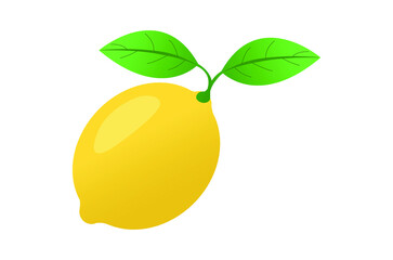 Yellow lemon vector with stalk and green leaves. Fresh lemon fruit illustration on isolated white background. fruit to make lemonade juice or vitamin c logo. vector lemon icon