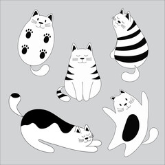 Cute vector set with funny cats in different poses. Funny pets.