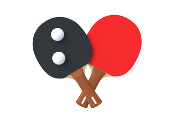 Ping pong paddles with balls isolated on white background. Game for leisure. Sport equipment. International competition. Table tennis. 3d render - obrazy, fototapety, plakaty