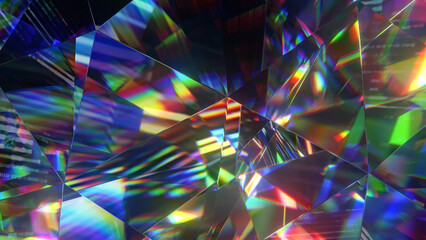 Diamond facets abstract diffraction background 3D render