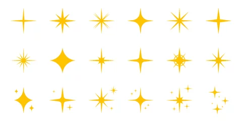 Fotobehang Sparkle Stars Silhouette Icon Set. Gold Twinkle Flash Pictogram. Magic Shine Bright Icon. Shiny Glitter Effect Symbol. Sparkle Glow Firework. Isolated Vector Illustration © Toxa2x2