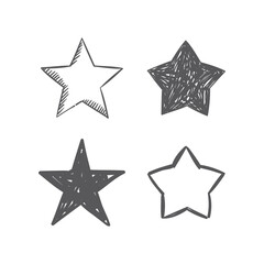 Hand drawn star icons. Set of doodle stars.