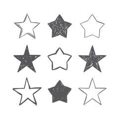 Obraz premium Hand drawn star icons. Set of doodle stars.