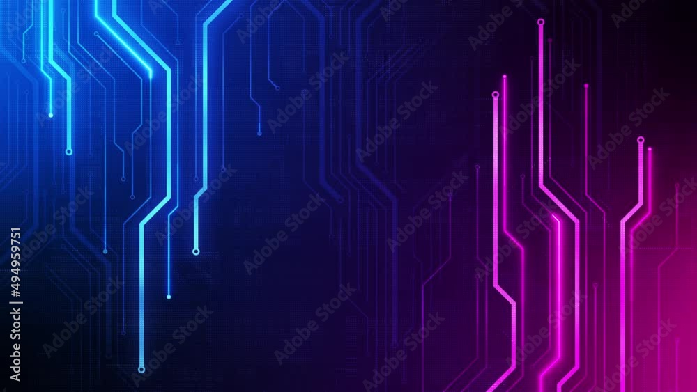 Poster abstract technology background with circuit lines animation. digital signal motion for electronics d