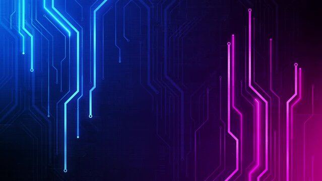 Abstract technology background with circuit lines animation. Digital signal motion for electronics design concept. Seamless loop.
