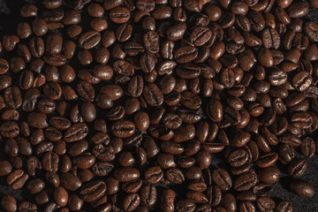 Many coffee beans, background with coffee beans