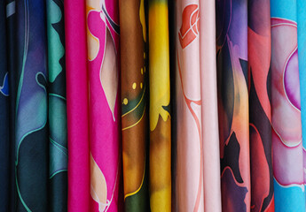Silk fabrics printed using the Batik method, Malaysia