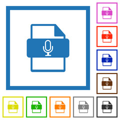 Podcast file type flat framed icons