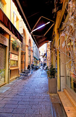 Fototapeta na wymiar Bologna old town - view of a street scene - Bologna, Italy
