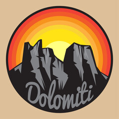Emblem with the name of Dolomites Mountains, Dolomiti