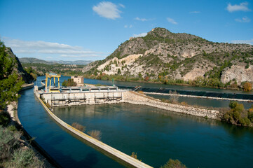 Diversion dam, assut de Xerta, in Ebro river in Xerta, Tarragona