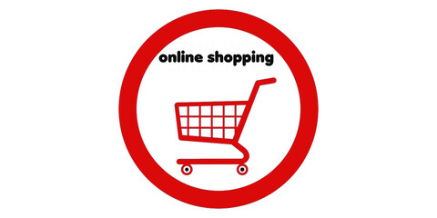 cart with online shopping tag in Red color