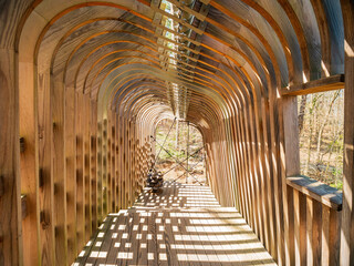 Sunny view of the Childrens Garden Treehouse in Garvan Woodland Gardens