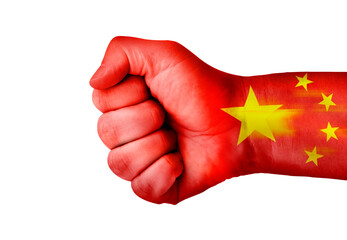 Fist painted in colors of China flag