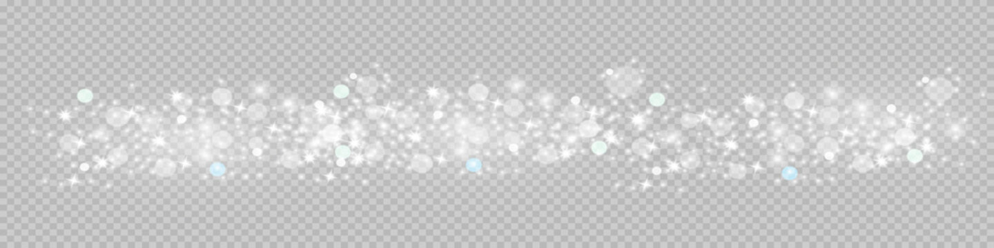 Abstract Sparkling Glitter Texture. Shiny Particle Effect. Silver Glittering Space Star Dust Trail Of Glittering Particles On Transparent Background. Glare