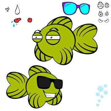 gold fish character cartoon kawaii expressions collection set illustration in vector format 