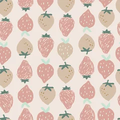 Fototapete Strawberry floral seamless pattern, digital repeating background for fabric, textile, scrapbook paper, stationery, surface design. Hand drawn vector illustration © saltoli