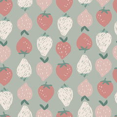 Fototapeta na wymiar Strawberry floral seamless pattern, digital repeating background for fabric, textile, scrapbook paper, stationery, surface design. Hand drawn vector illustration