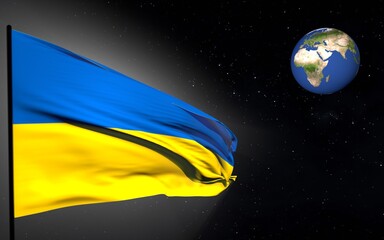 
flag of Ukraine yellow-blue and earth globe, 3d rendering