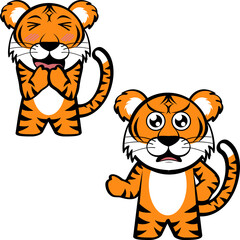 little tiger kid cartoon kawaii expression set collection in vector format