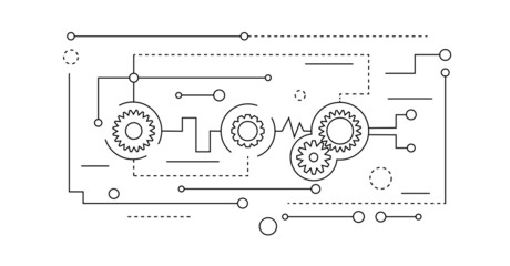 Technological Background with Gear and Connections Line Art