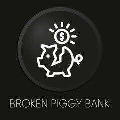 Broken piggy bank minimal vector line icon on 3D button isolated on black background. Premium Vector.