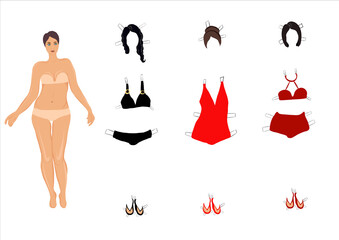 set of swimsuits female body. paper doll