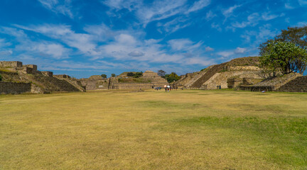 Panoramic view of the site in Monte Alban built by Zapotec peoples in Mexico - obrazy, fototapety, plakaty