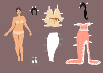 set of elegant dress for paper doll.  