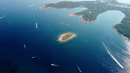 Fototapeta na wymiar High aerial drone view of Adriatic sea scape at summertime season.