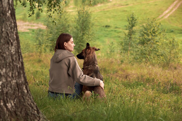 The  dog breed is on a walk in the summer in nature. The dog plays with its master. Banner.       The dog walks in the winter in nature with its owner. They train and play. 