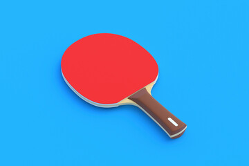 Ping pong paddle on blue background. Game for leisure. Sport equipment. International competition. 3d render