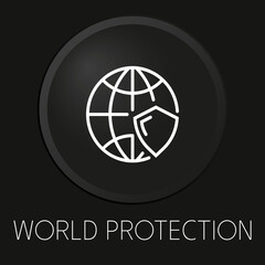 World protection  minimal vector line icon on 3D button isolated on black background. Premium Vector.