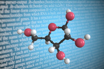 Molecular model of ribofuranose, 3D rendering