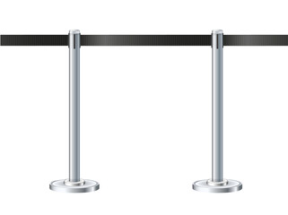Retractable belt rack. Portable tape barrier. Black tape for fencing on silver supports.