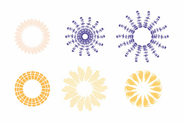 decorative round with sun, lavender  vector set