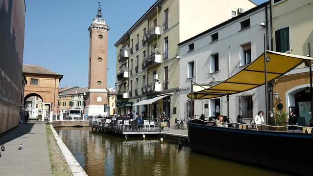 Comacchio, Ferrara - March 2022 - the "little Venice", a lagoon city built at the mouth of the Po river