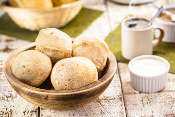 cheese bread, typical snack from Minas Gerais, served hot with coffee, Brazilian tradition