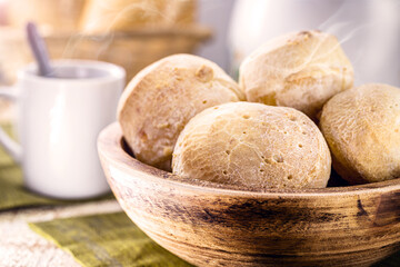 cheese bread, typical snack from Minas Gerais, served hot with coffee, Brazilian tradition