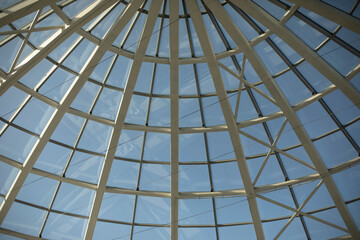 Dome is made of glass. Architecture details. Roof is in shape of sphere.