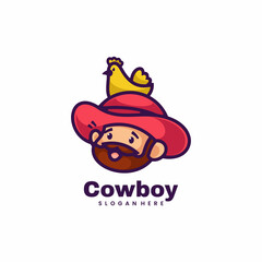 Vector Logo Illustration Cowboy Mascot Cartoon Style.