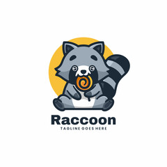 Vector Logo Illustration Raccoon Mascot Cartoon Style.