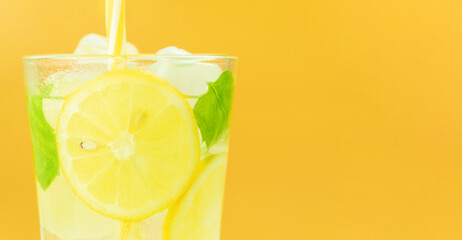 Fresh and chilled lemon drink in a glass