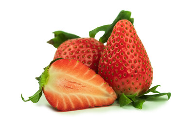 Fresh ripe summer organic strawberries isolated on white background