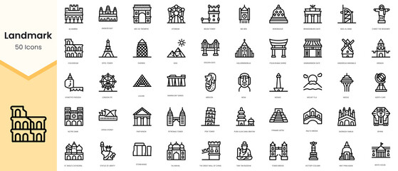 Set of landmark icons. Simple line art style icons pack. Vector illustration