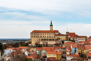 Fototapeta na wymiar Mikulov town from Svaty kopecek hill in Czech republic