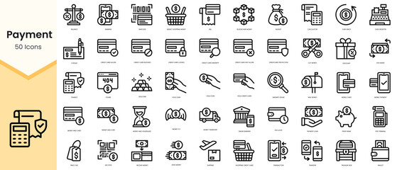 Set of payment icons. Simple line art style icons pack. Vector illustration
