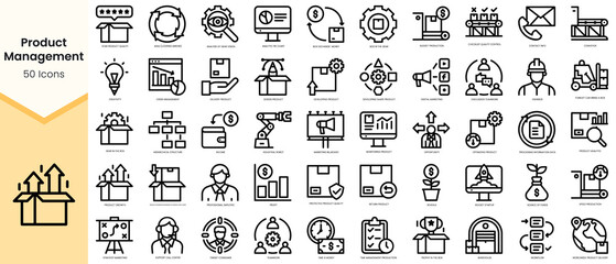 Set of product management icons. Simple line art style icons pack. Vector illustration