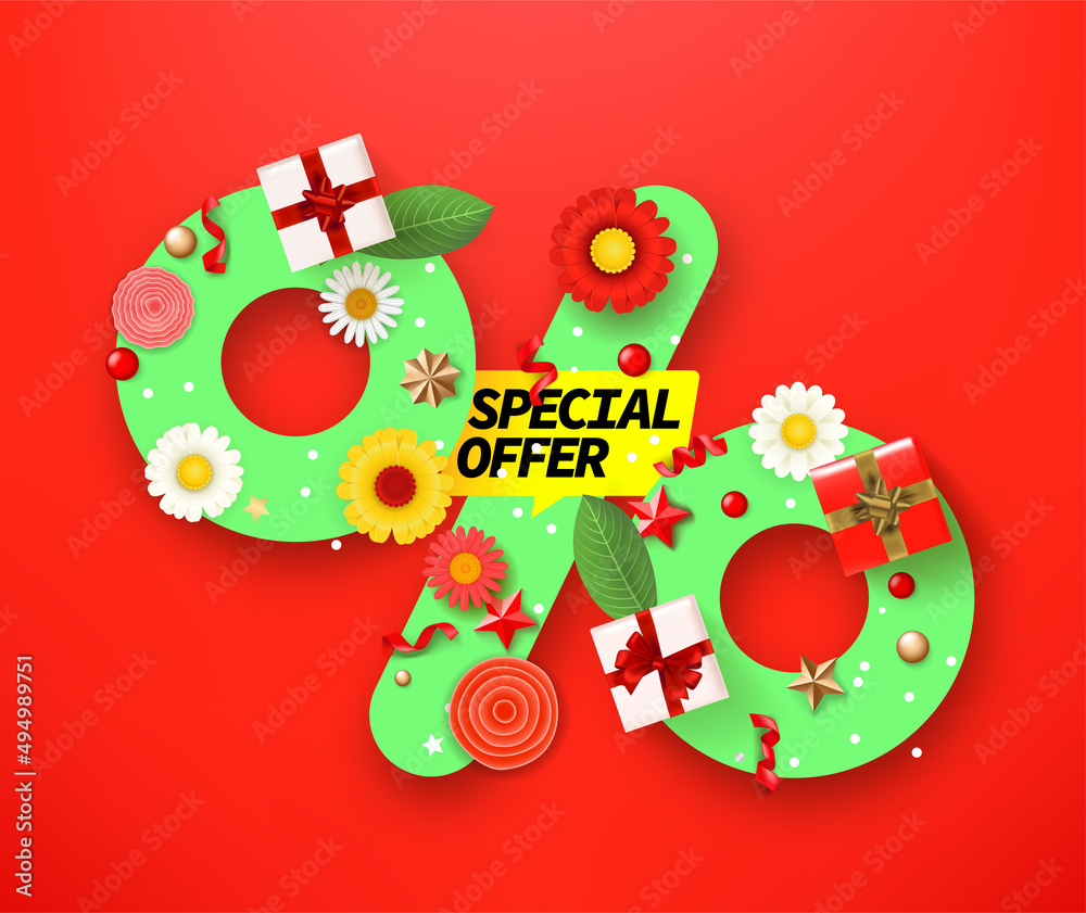 Wall mural Spring and summer season sale concept. Special offer. 3d vector illustration