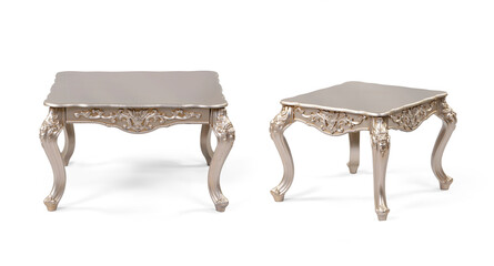 classic wood coffee table on white background. different angles